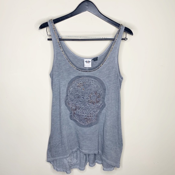 Harley-Davidson Tops - Harley Davidson Beaded Skull Forged Iron Tank Top